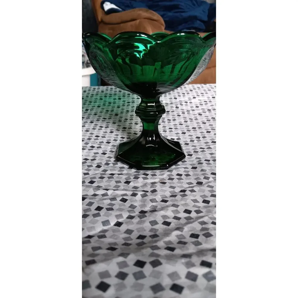 Vintage Emerald Green Glass Compote Bowl